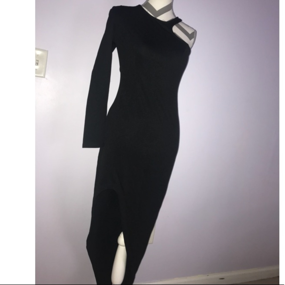 LBD One Shoulder Black Side Slit Dress